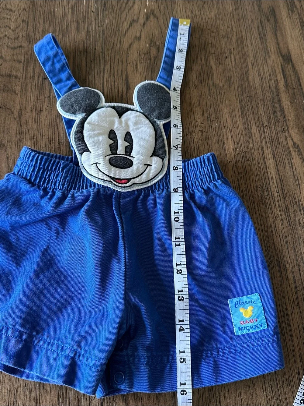Vintage Disney Baby Mickey & Co Overalls Shortals 6/9 Months Blue Cotton 90s - Picture 14 of 14